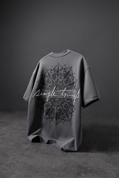 Erkek Gri Simple Things Nakışlı Oversize Tshirt