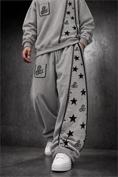Erkek Gri SStar Kot Biye Baggy Eşofman