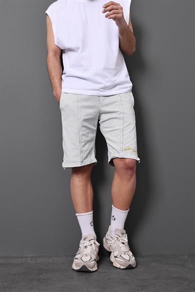 Erkek Gri Summer Studios Nakışlı Yıkamalı Regular Kalıp Şort