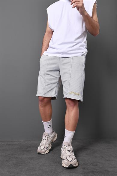 Erkek Gri Summer Studios Nakışlı Yıkamalı Regular Kalıp Şort