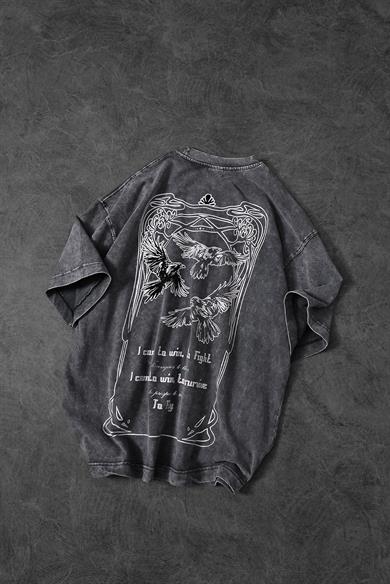 Erkek Gri TO FLY Özel Yıkamalı Kumaş Oversize Tshirt