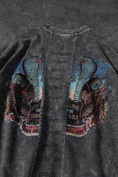 Erkek Gri Viper Özel Yıkamalı Kumaş Oversize Tshirt
