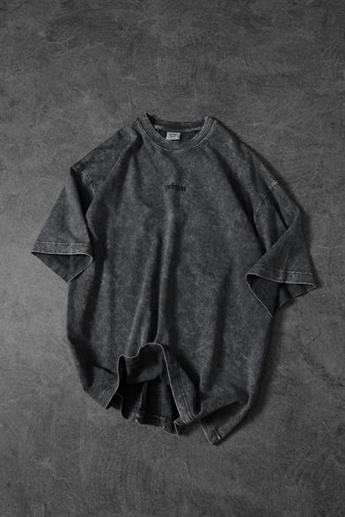 Erkek Gri Viper Özel Yıkamalı Kumaş Oversize Tshirt
