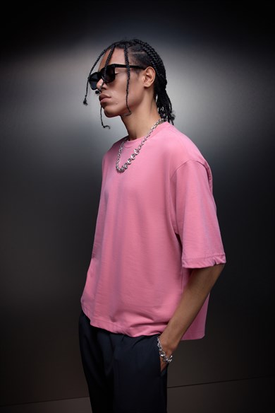 Erkek Gül Boxy Fit Basic Tshirt