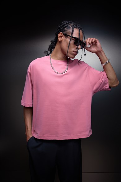 Erkek Gül Boxy Fit Basic Tshirt