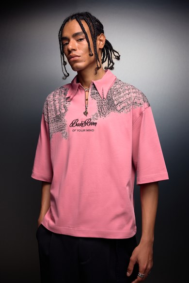 Erkek Gül Kurusu Backroom Box Fit Polo Yaka Tshirt