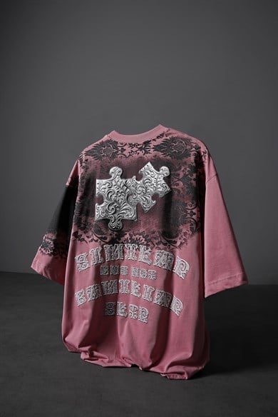 Erkek Gül Kurusu Puzzle Kabartma Baskılı Oversize Tshirt