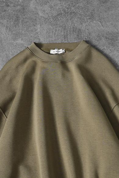 Erkek Haki Basic Bisiklet Yaka Oversize Sweatshirt