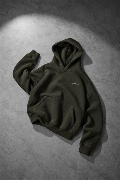 Erkek Haki Basic Oversize Hoodie