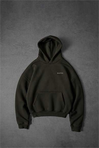 Erkek Haki Basic Oversize Hoodie