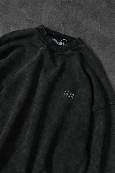Erkek Haki Basic Yıkamalı Bisiklet Yaka Oversize Sweatshirt