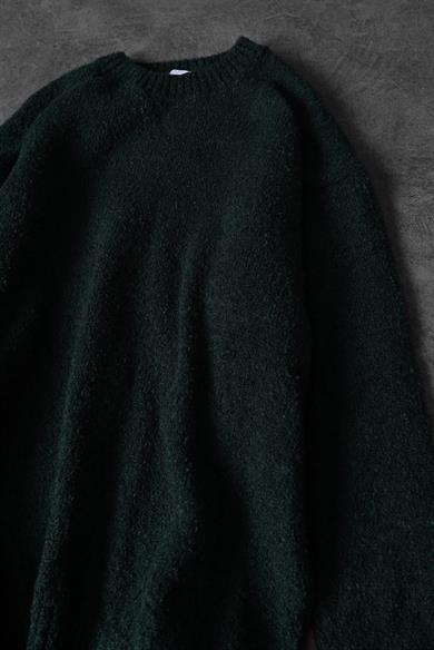 Erkek Haki Bisiklet Yaka Oversize Yün Kazak