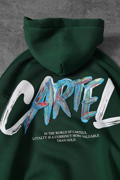Erkek Haki Cartel Kabartma Baskılı Kapüşonlu Oversize Sweatshirt