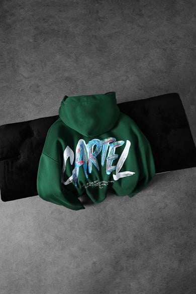 Erkek Haki Cartel Kabartma Baskılı Kapüşonlu Oversize Sweatshirt