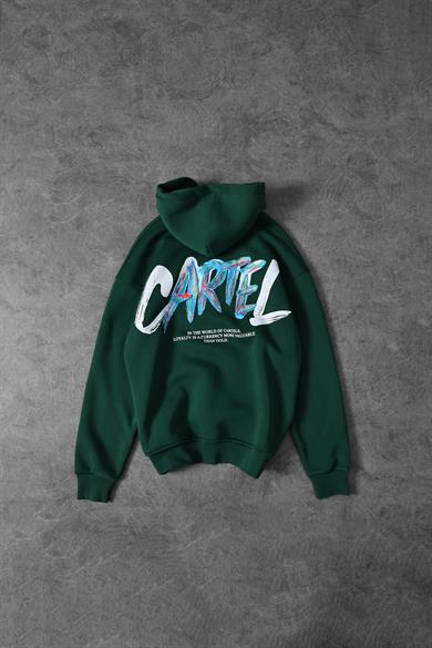 Erkek Haki Cartel Kabartma Baskılı Kapüşonlu Oversize Sweatshirt