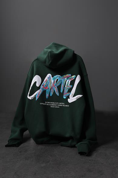 Erkek Haki Cartel Kabartma Baskılı Kapüşonlu Oversize Sweatshirt