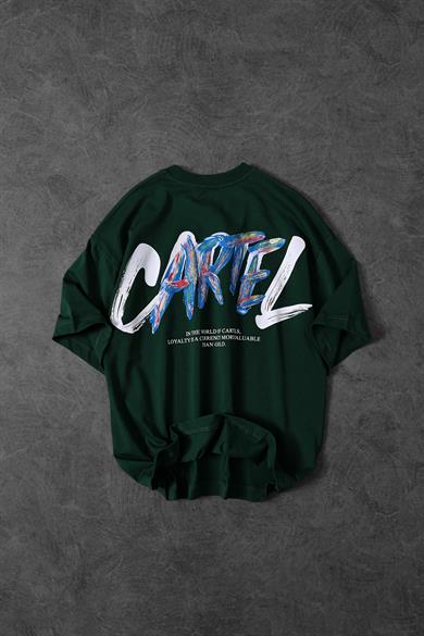 Erkek Haki Cartel Kabartma Baskılı Oversize Tshirt