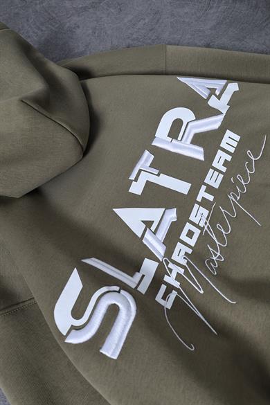 Erkek Haki Chaos Team Nakışlı Kapüşonlu Oversize Sweatshirt