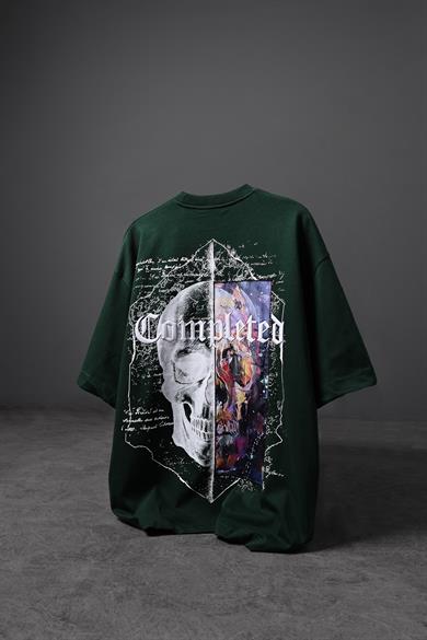 Erkek Haki Completed Nakış ve  Patch Ve  Baskılı Oversize Tshirt