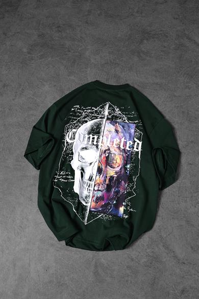 Erkek Haki Completed Nakış ve  Patch Ve  Baskılı Oversize Tshirt