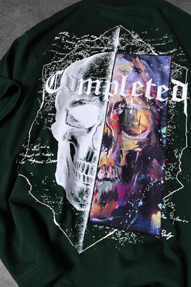 Erkek Haki Completed Nakış ve  Patch Ve  Baskılı Oversize Tshirt