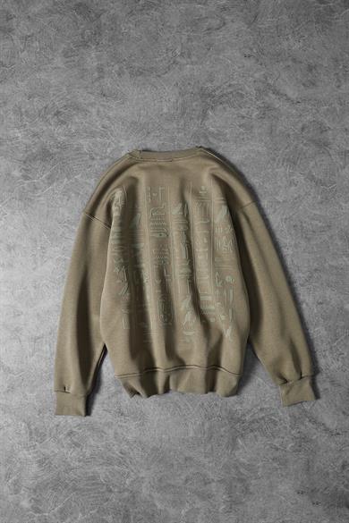 Erkek Haki Eye Of Ra Nakış İşlemeli Oversize Sweatshirt