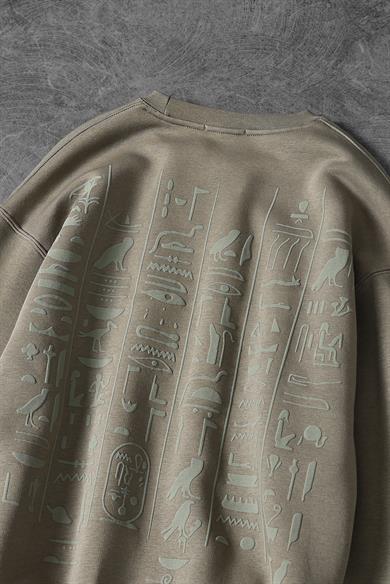 Erkek Haki Eye Of Ra Nakış İşlemeli Oversize Sweatshirt