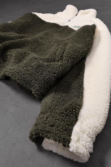 Erkek Haki Garnili Full Zip Peluş Sweatshirt