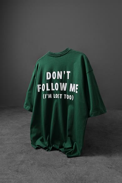 Erkek Haki Lost Kabartma Baskılı Oversize Tshirt