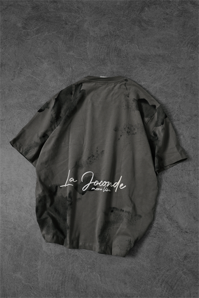 Erkek Haki Mini Patchli Bulut Efektli Oversize Tshirt