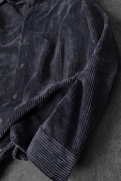 Erkek Füme Oversize Kadife Kumaş Gömlek