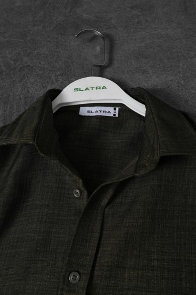 Erkek Haki Oversize Sofia İnce Keten Gömlek