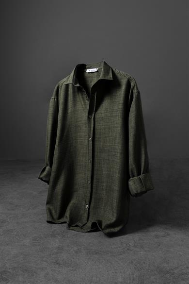Erkek Haki Oversize Sofia İnce Keten Gömlek