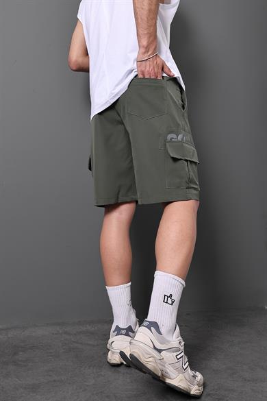 Erkek Haki Reflektör Baskı Paraşüt Kumaş Şort