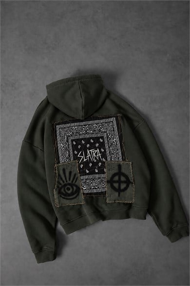 Erkek Haki Relic Patch Detay Oversize Hoodie