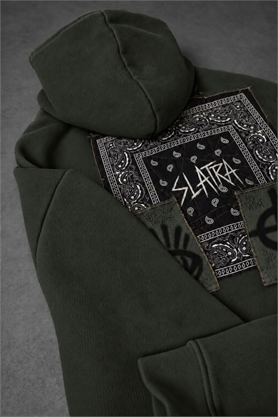 Erkek Haki Relic Patch Detay Oversize Hoodie