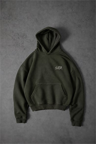 Erkek Haki Relic Patch Detay Oversize Hoodie