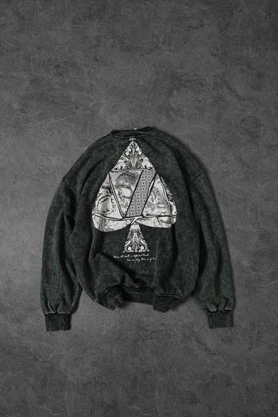 Erkek Haki Spades Yıkamalı Bisiklet Yaka Oversize Sweatshirt