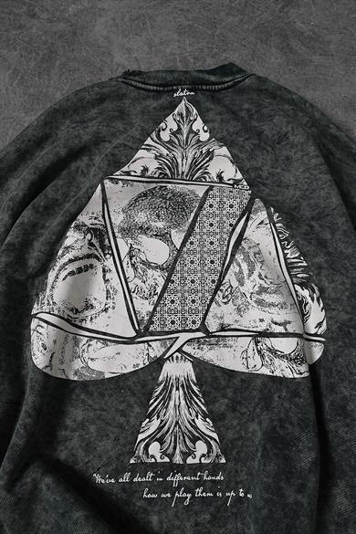 Erkek Haki Spades Yıkamalı Bisiklet Yaka Oversize Sweatshirt