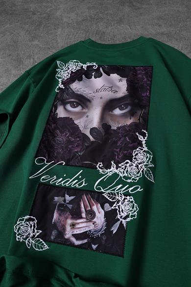 Erkek Haki Veridis Quo Patch Nakışlı Oversize Tshirt