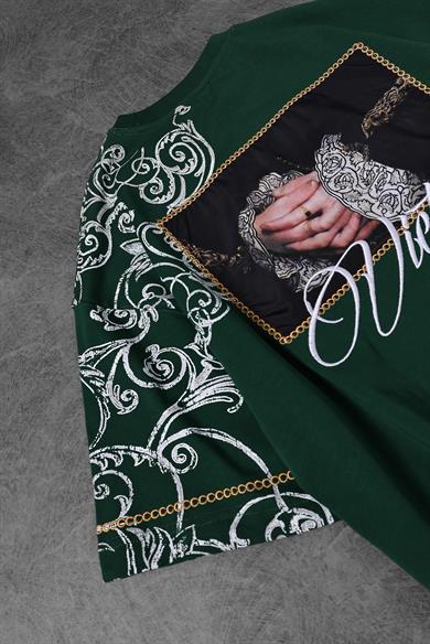 Erkek Haki Victories Patch Nakışlı Oversize Tshirt