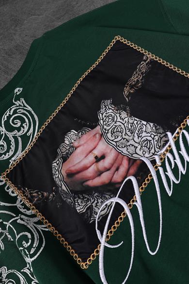 Erkek Haki Victories Patch Nakışlı Oversize Tshirt