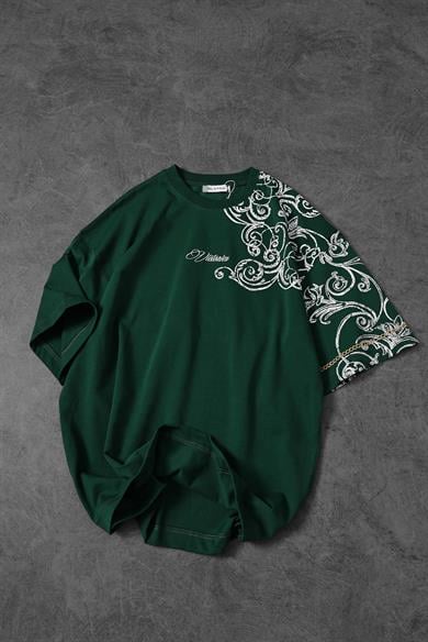 Erkek Haki Victories Patch Nakışlı Oversize Tshirt