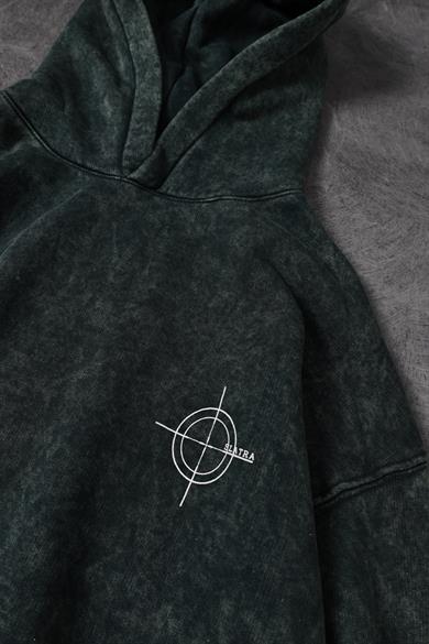 Erkek Haki Who Baskılı Yıkamalı Kapüşonlu Oversize Sweatshirt