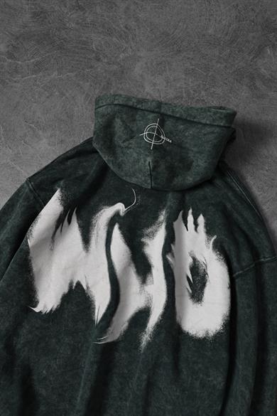 Erkek Haki Who Baskılı Yıkamalı Kapüşonlu Oversize Sweatshirt