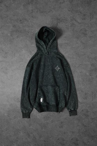 Erkek Haki Who Baskılı Yıkamalı Kapüşonlu Oversize Sweatshirt