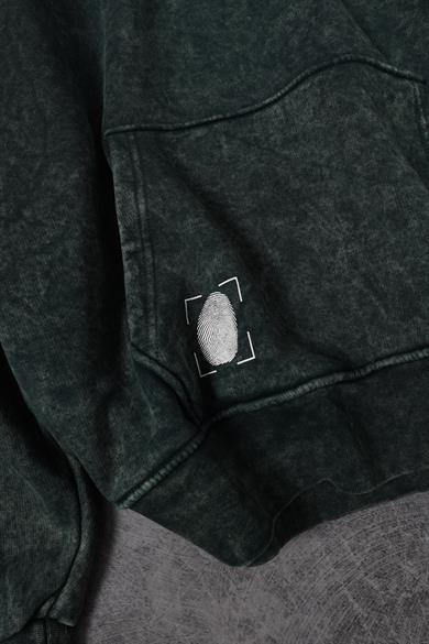 Erkek Haki Who Baskılı Yıkamalı Kapüşonlu Oversize Sweatshirt