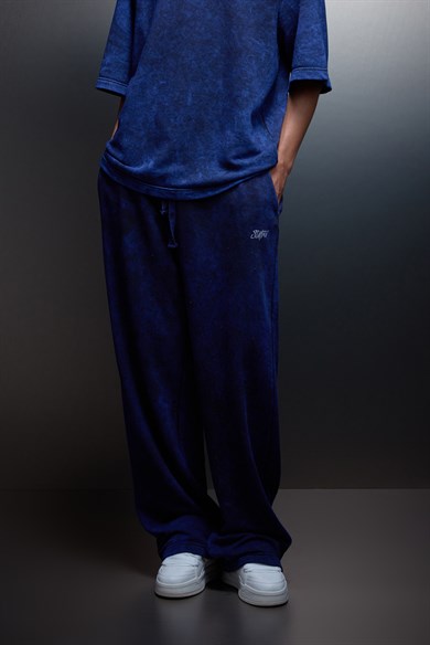 Erkek İndigo Basic Yıkama Efektli Baggy Eşofman