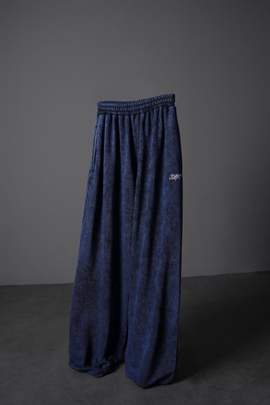 Erkek İndigo Basic Yıkama Efektli Baggy Eşofman