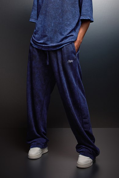 Erkek İndigo Basic Yıkama Efektli Baggy Eşofman